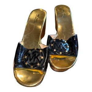 Michael Kors Black and Gold Slide Sandals